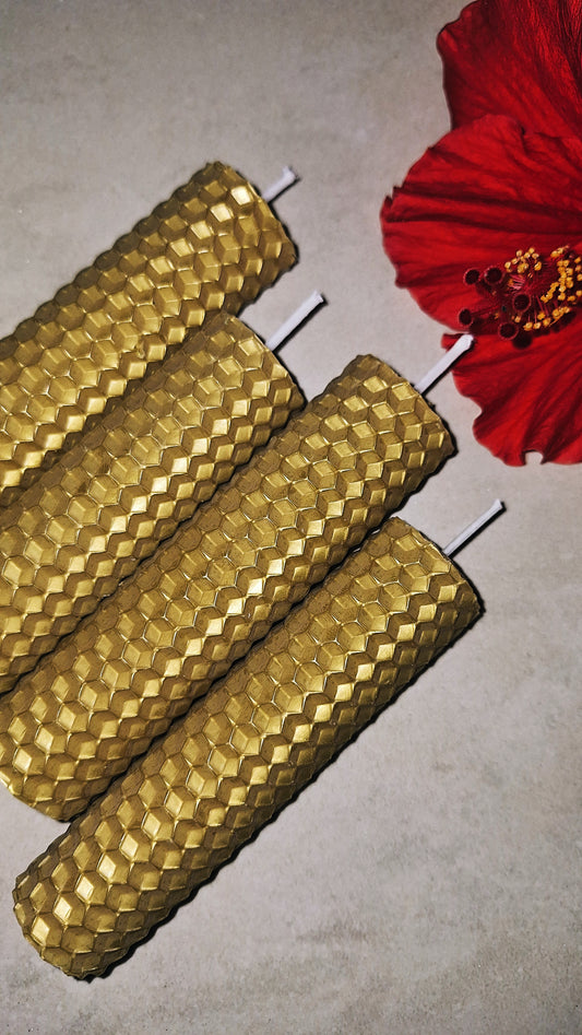 Beeswax Candles "Gold"(Set of 4 piece candles)size: 10,5cm×2,5cm.